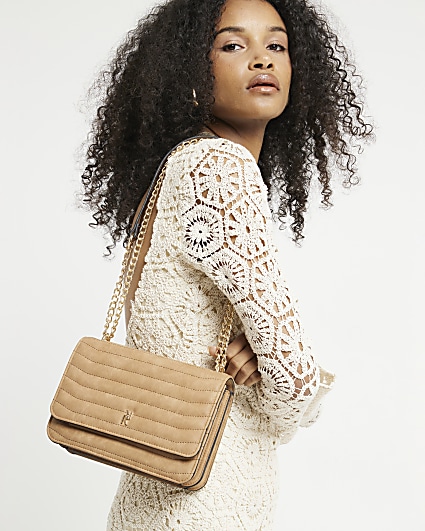 Brown quilted chain shoulder bag