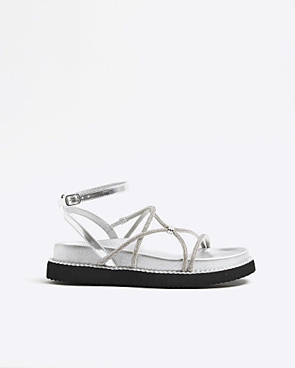 Silver diamante strappy sandals