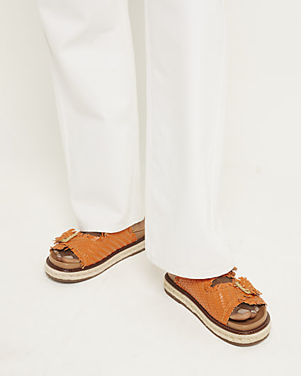 Orange leather woven buckle sandals