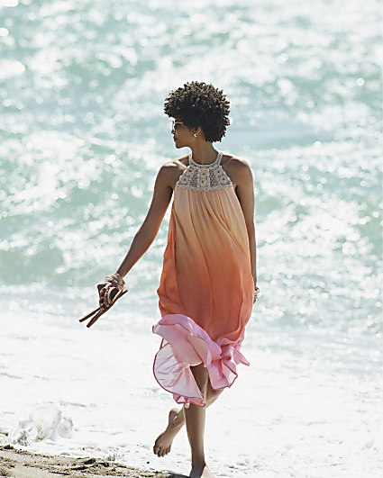 Pink ombre shell beach maxi dress