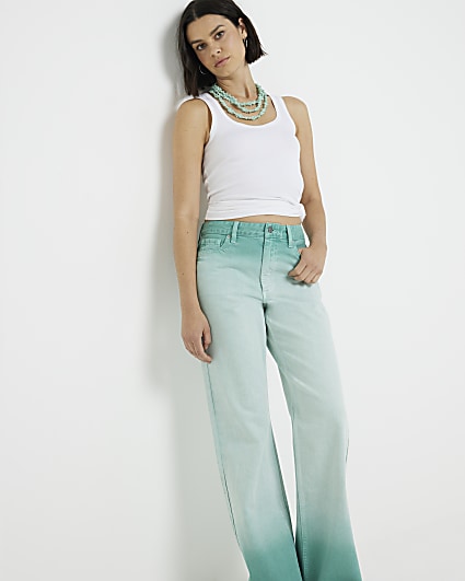 Green ombre relaxed straight fit jeans