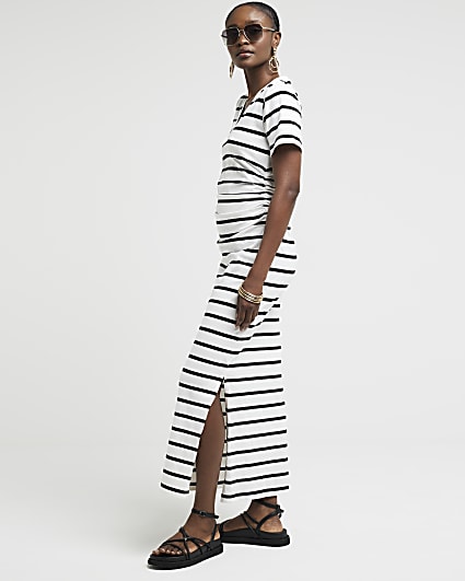 White stripe ruched t-shirt midi dress