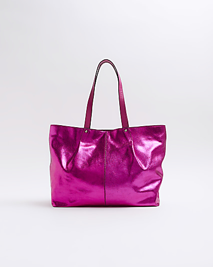 Pink Metallic Leather Shopper Bag