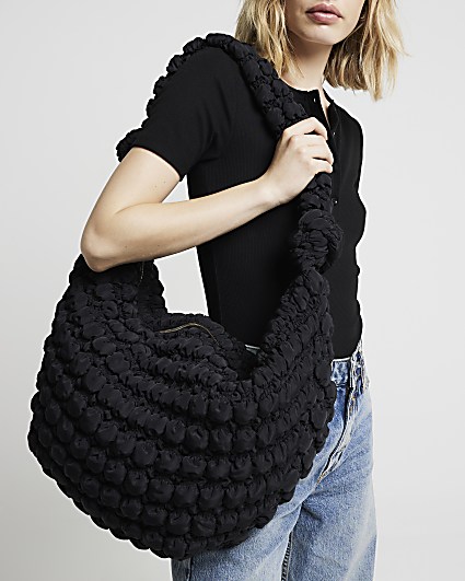 Black quilted scoop shoulder bag