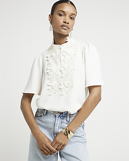 Cream flower detail blouse