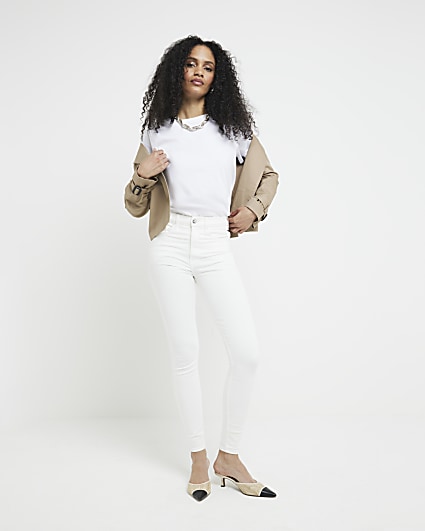 White high waisted bum sculpt skinny jeans