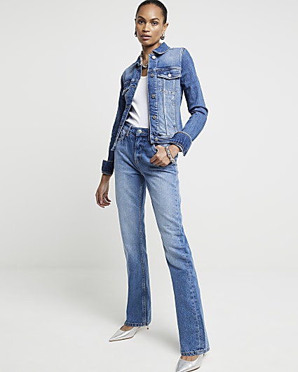 Blue high waisted slim tapered jeans
