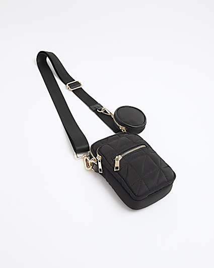 Black quilted phone cross body bag