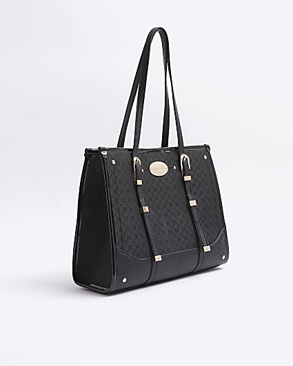 Black jacquard buckle tote bag