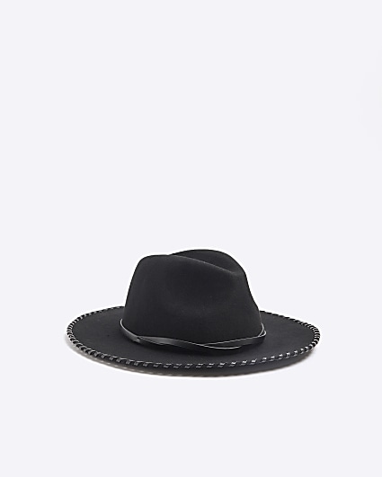 Black Whipstitch Fedora Hat