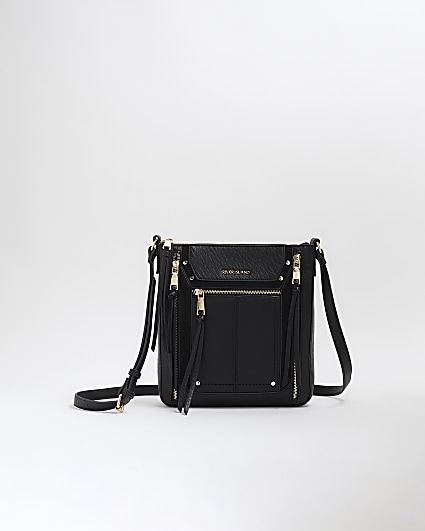 Black Panelled Zip Cross Body Bag