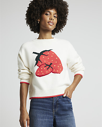 Cream strawberry knit jumper