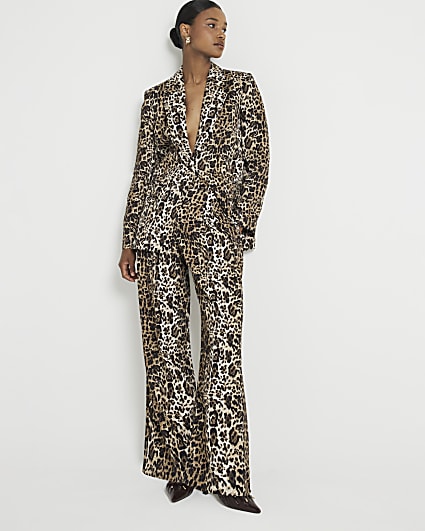 Brown leopard print oversized blazer