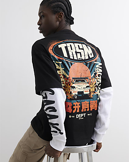 Black Cotton Double Layered Car T-Shirt