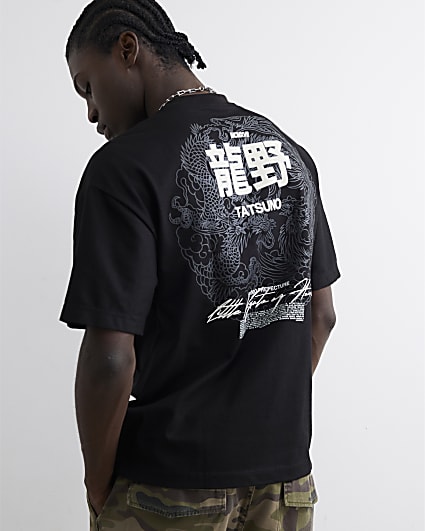 Black Cotton Tatsuno Dragon T-Shirt