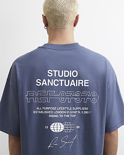Blue Oversized Fit Cotton Sanctuaire T-Shirt