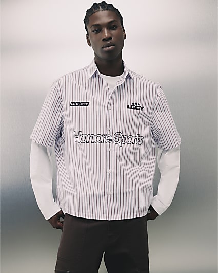 Burgundy Boxy Fit Stripe Honore Sport Shirt