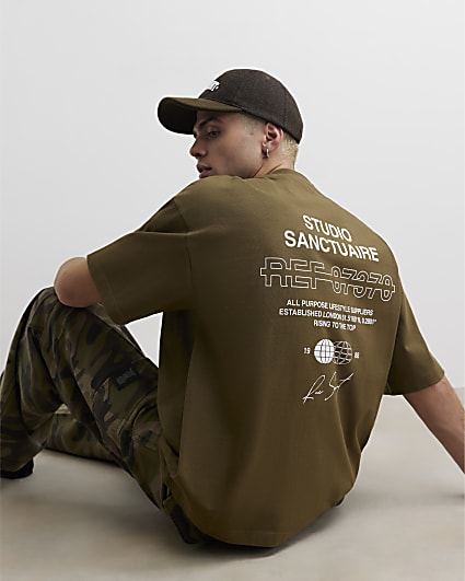 Khaki Oversized Fit Cotton Sanctuaire T-Shirt