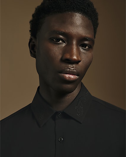 Black Regular Fit Embroidered Shirt