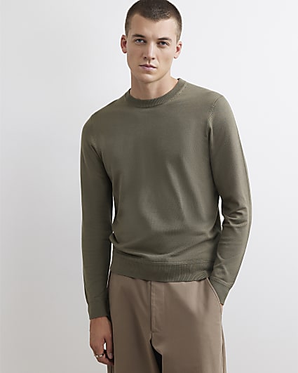 Khaki Slim Fit Knit Jumper