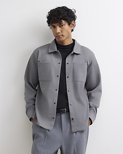 Grey Slim Fit Pique Double Pocket Jacket