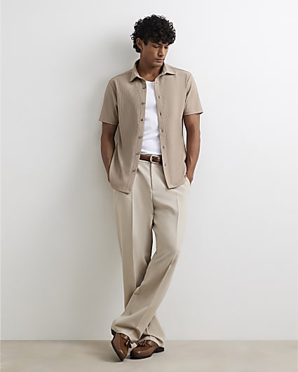 Beige Muscle Fit Ottoman Shirt