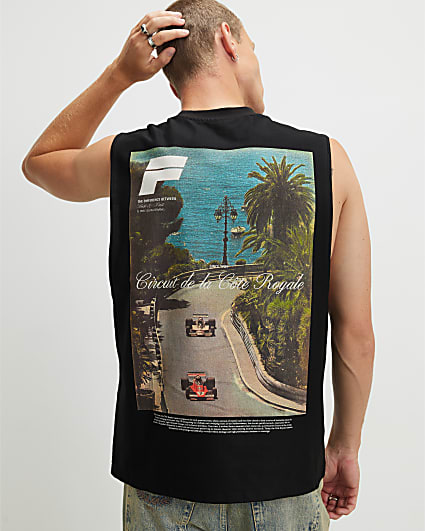 Black Regular Fit F1 Car Scenic Tank Top