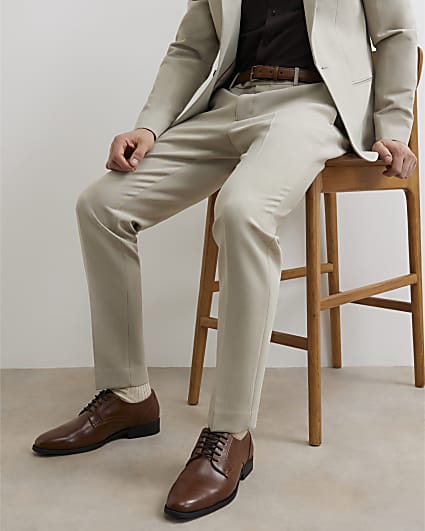 Brown Faux Leather Derby Shoes