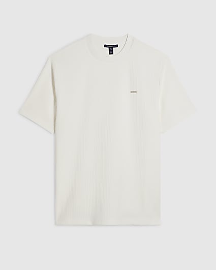 White Slim Fit Vertical Stripe T-Shirt