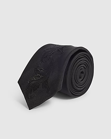 Black Ornate Embroidered Tie