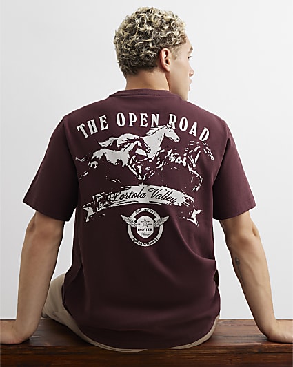 Brown Cotton Open Road Horses T-Shirt