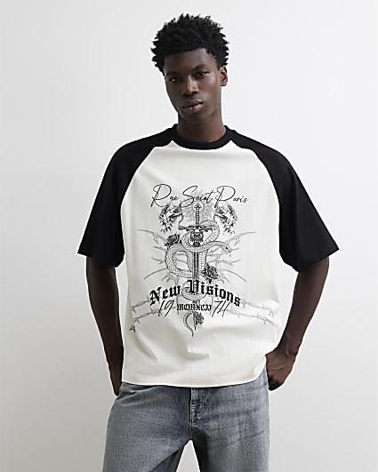 Cream Cotton Snake Raglan T-Shirt