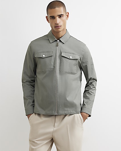 Khaki Regular Fit Twill Collar Overshirt