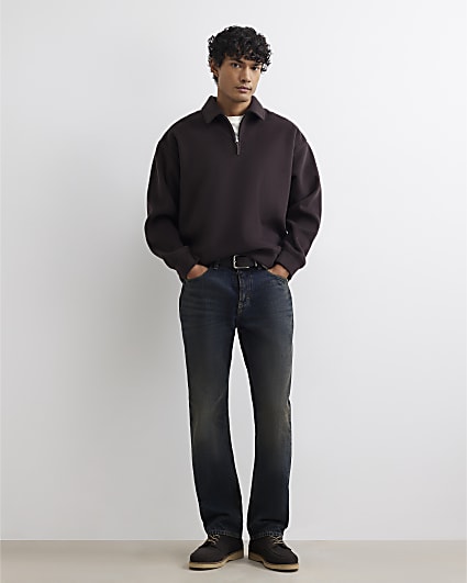 Blue Straight Leg Dark Wash Jeans