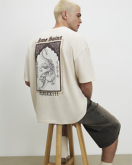 Beige Cotton Blend Tapestry T-Shirt
