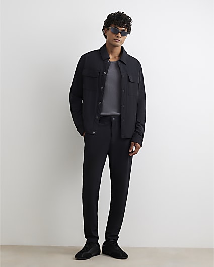 Black Muscle Fit Snap Front Shacket
