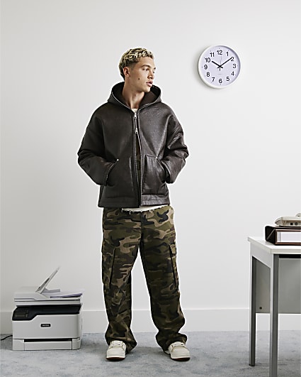 Khaki Regular Fit Camo Print Cargo Trousers