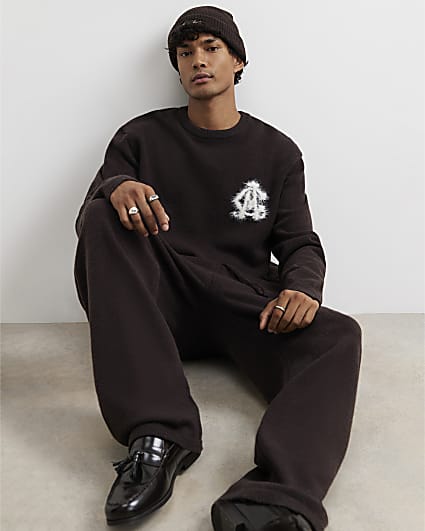 Brown Cosy Monogram Crew Neck Jumper