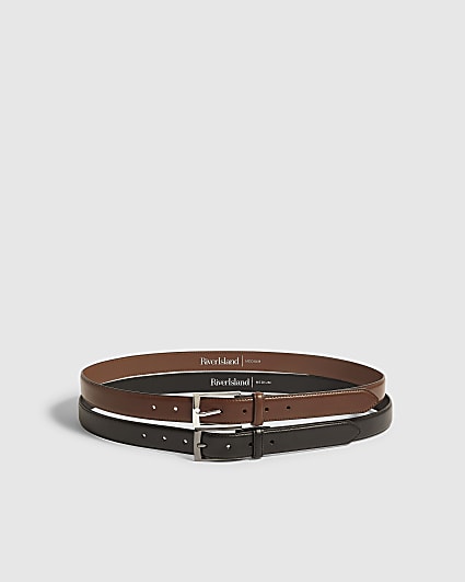 Black Multicolour Pack Of 2 Belts