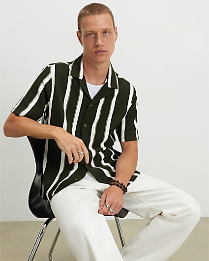Khaki Regular Fit Textured Stripe Shirt
