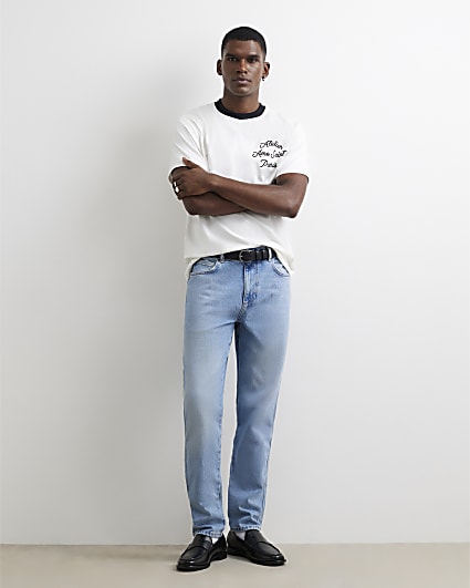 Blue Tapered Fit Stretch Jeans