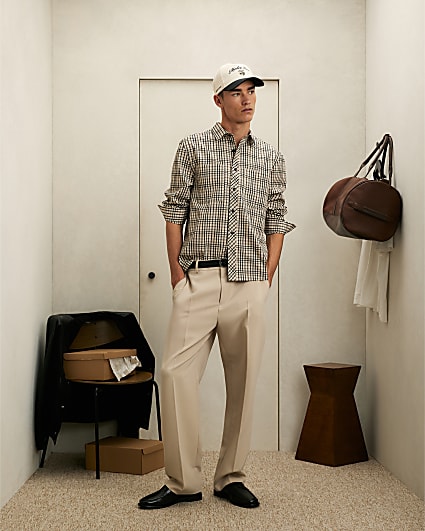 Beige Check Long Sleeve Shirt