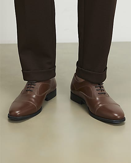 Brown Wide Fit Faux Leather Lace Up Shoes