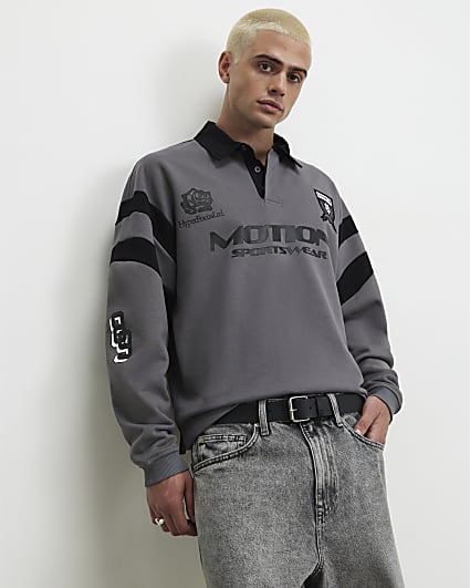 Grey Cotton Motion Sports Rugby Polo Shirt