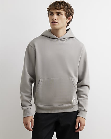 Grey Regular Fit Cotton Blend Hoodie