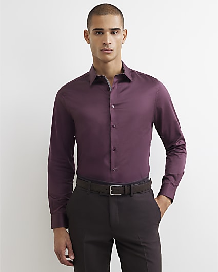 Burgundy Slim Fit Twill Shirt