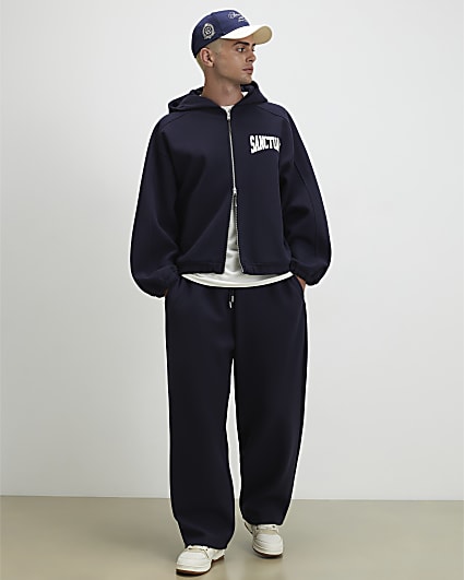 Navy Sanctuaire Badge Wide Leg Joggers