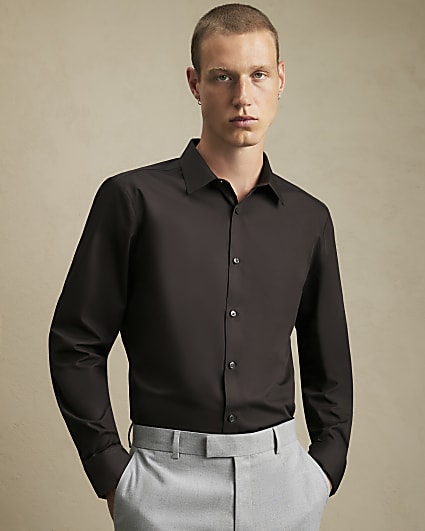 Brown Slim Fit Cotton Shirt