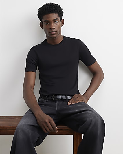 Black Muscle Fit Cotton Stretch T-Shirt