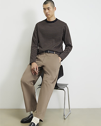 Brown Regular Fit Stripe T-Shirt